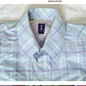 1 Like No Other Men's Blue Tattersall Dress Shirt Contrast Cuffs Size 3 L ~ 16.5